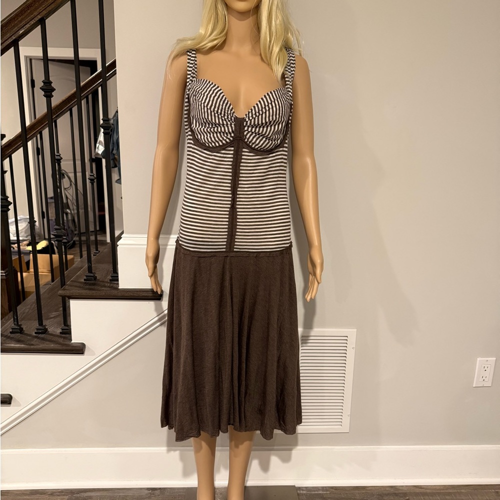 Max Studio Chocolate and White Striped Dress